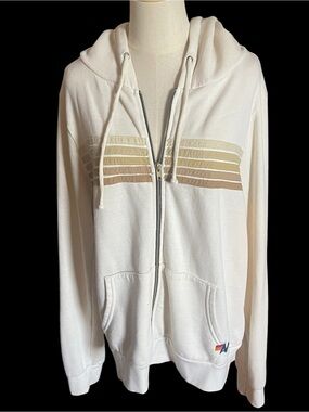 🤎💛🤍 Aviator Nation 5 Stripe Zip Hoodie XL | Vintage Cream / Neutral Stripe